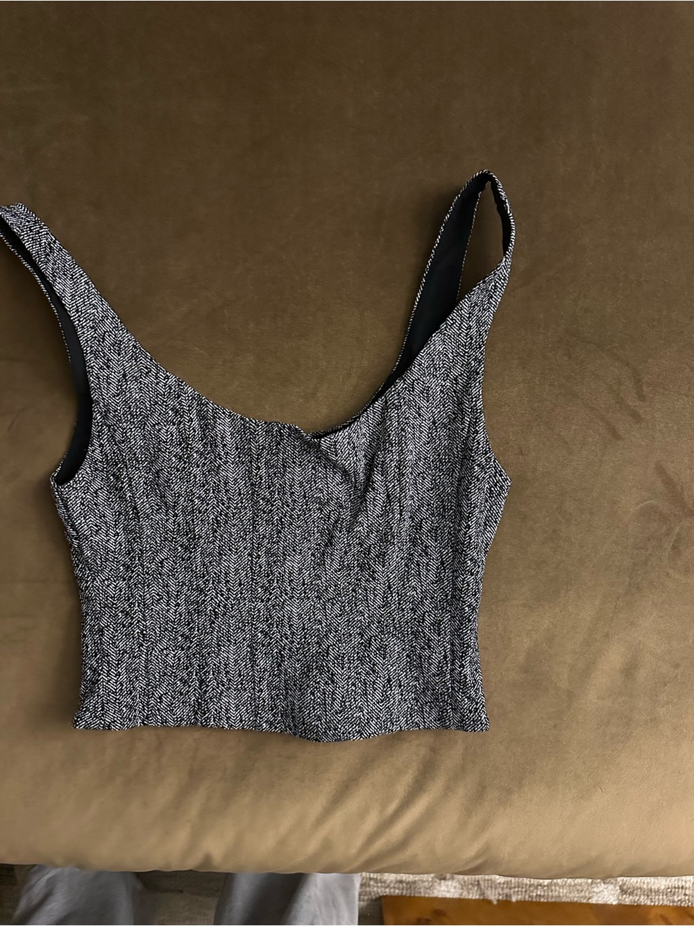 STAUD Black & White Herringbone Cropped Camisole